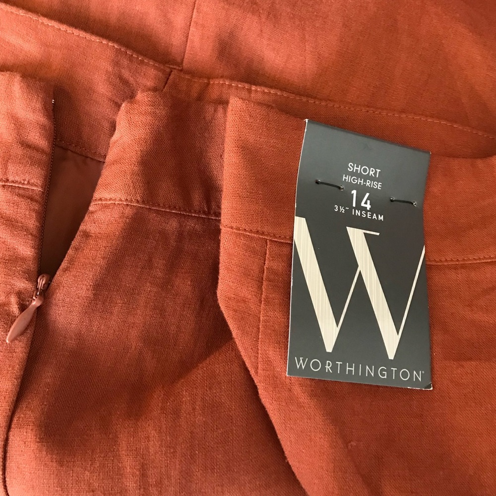 Worthington New Women’s 14 Santiago Rust Orange High Rise Linen Pleat Shorts NWT - Picture 11 of 13
